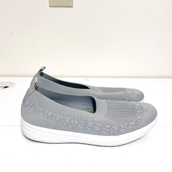 FitFlop Womens Uberknit Ballerina Flats Size 8.5 Gray Slip‎ On Knit Toning Shoes